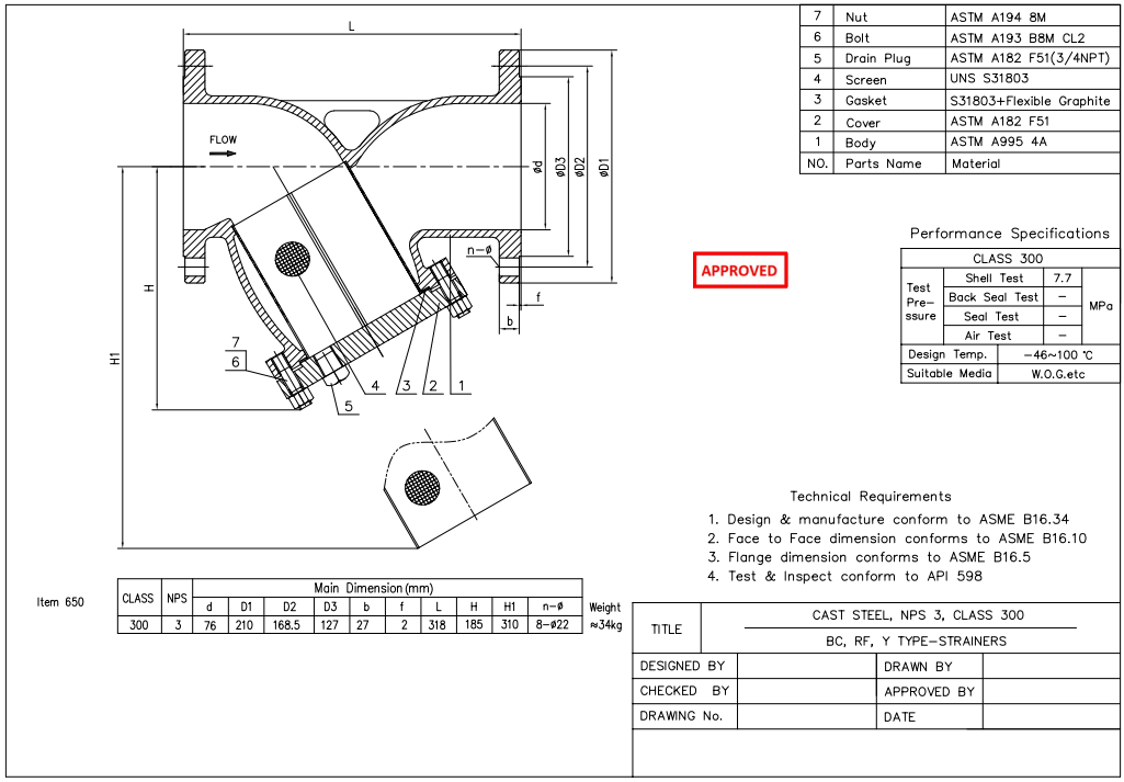 3" 300LB Y Type-Strainers