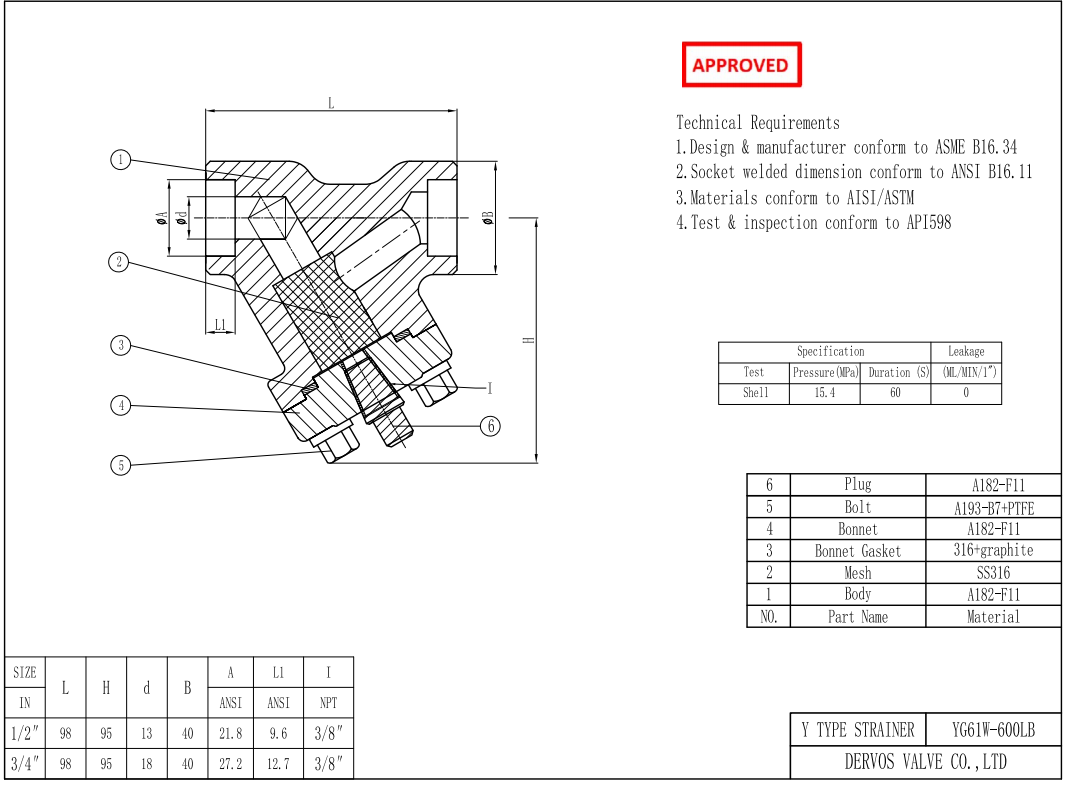 3/4”Y Type Strainer
