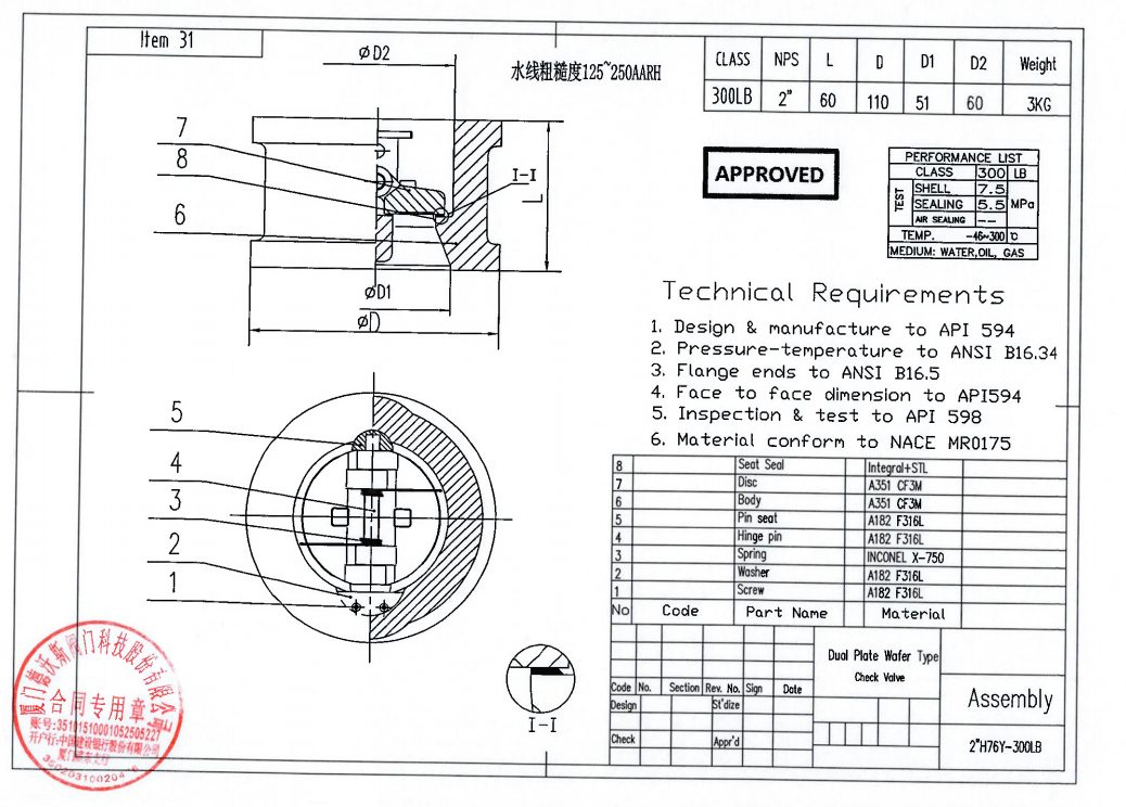 2" 300LB Dual Plate Wafer Type Check Valve A351 CF3M