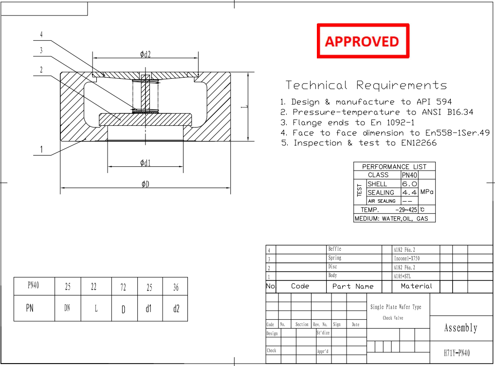 Single Plate Wafer Type Check Valve