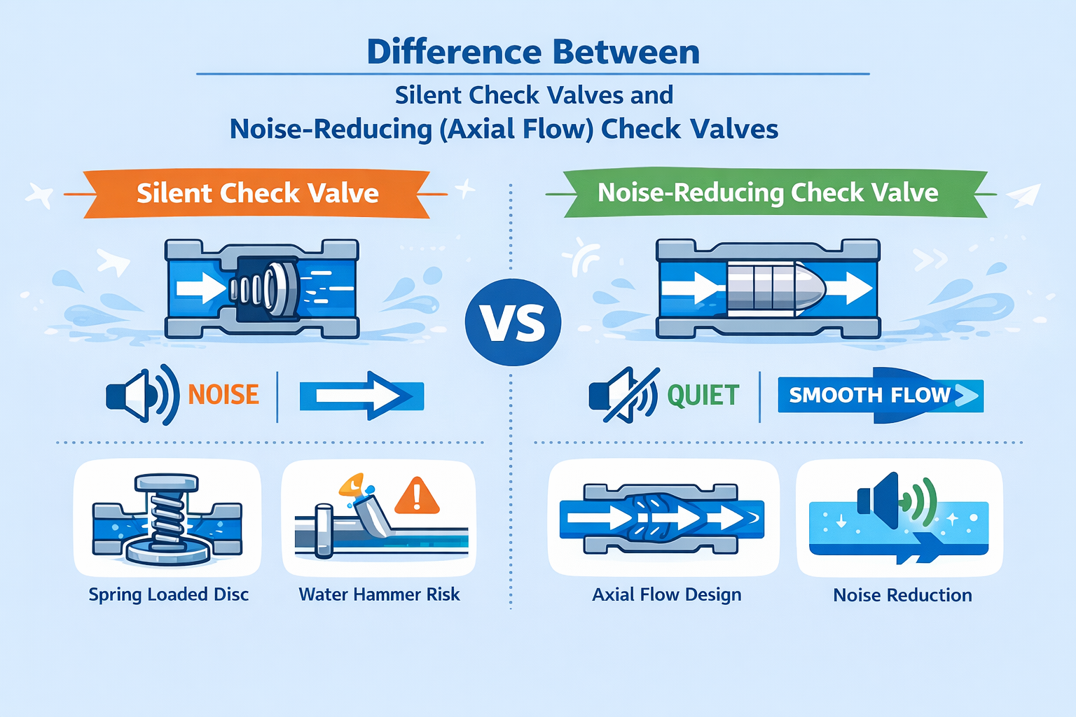 Difference Between Silent Check Valves and Noise-Reducing (Axial Flow) Check Valves