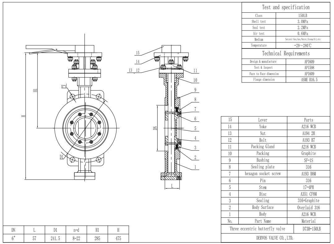 Three Eccentric Butterfly Valve